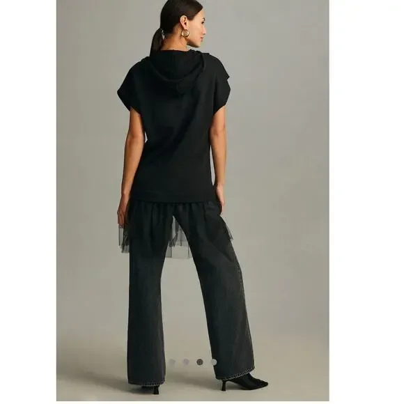 By Anthropologie Tulle Short-Sleeve Sweatshirt Sz Medium - Picture 7 of 7